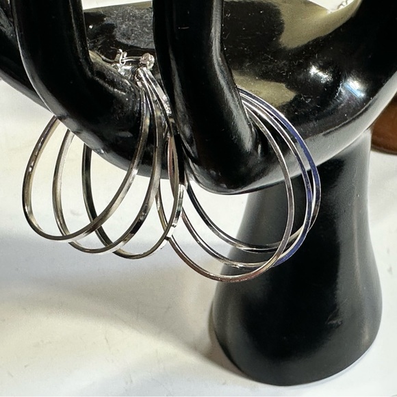 Triple Hoop Teardrop Statement Earrings Silver Tone Beautiful High Fashion - Picture 1 of 7